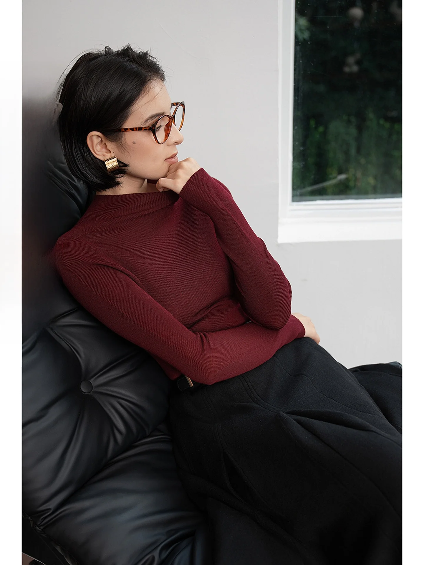 

Swan Ne Ultra Fine 00 Stitches Merino One-Line Sl f High Ne Knitted Sweater Women's Slim Fit Woolen Long Sve