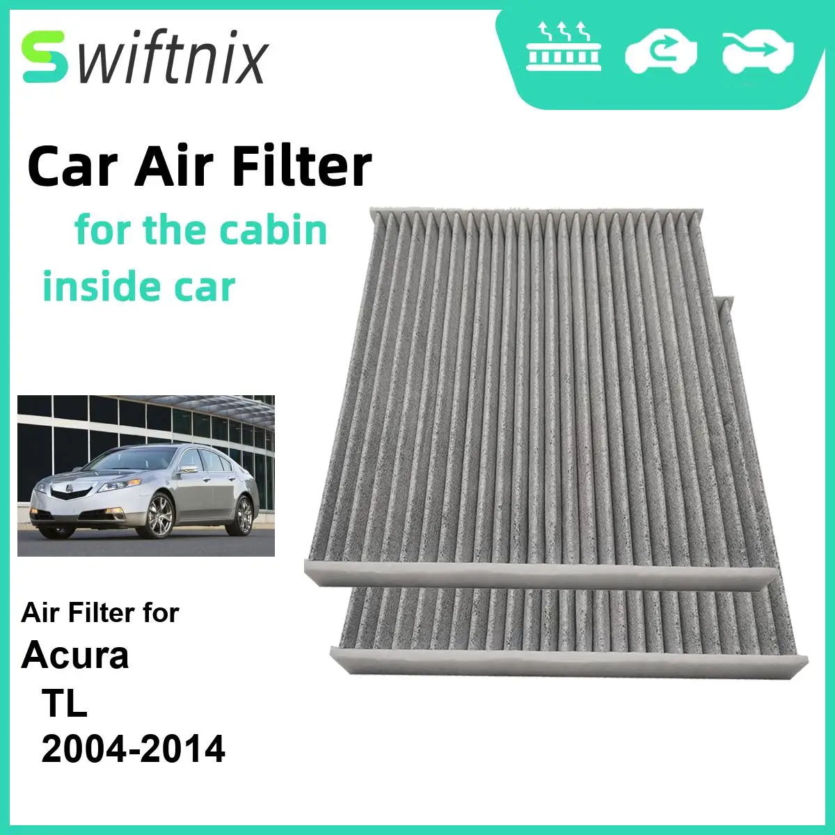 2PCS Activated Air Filter Calm Carbon Fiilter Cabin for Acura TL 2004-2014 CF10134 80219-SHJ-A01 80292-SDA-407 80292-SDA-A01)