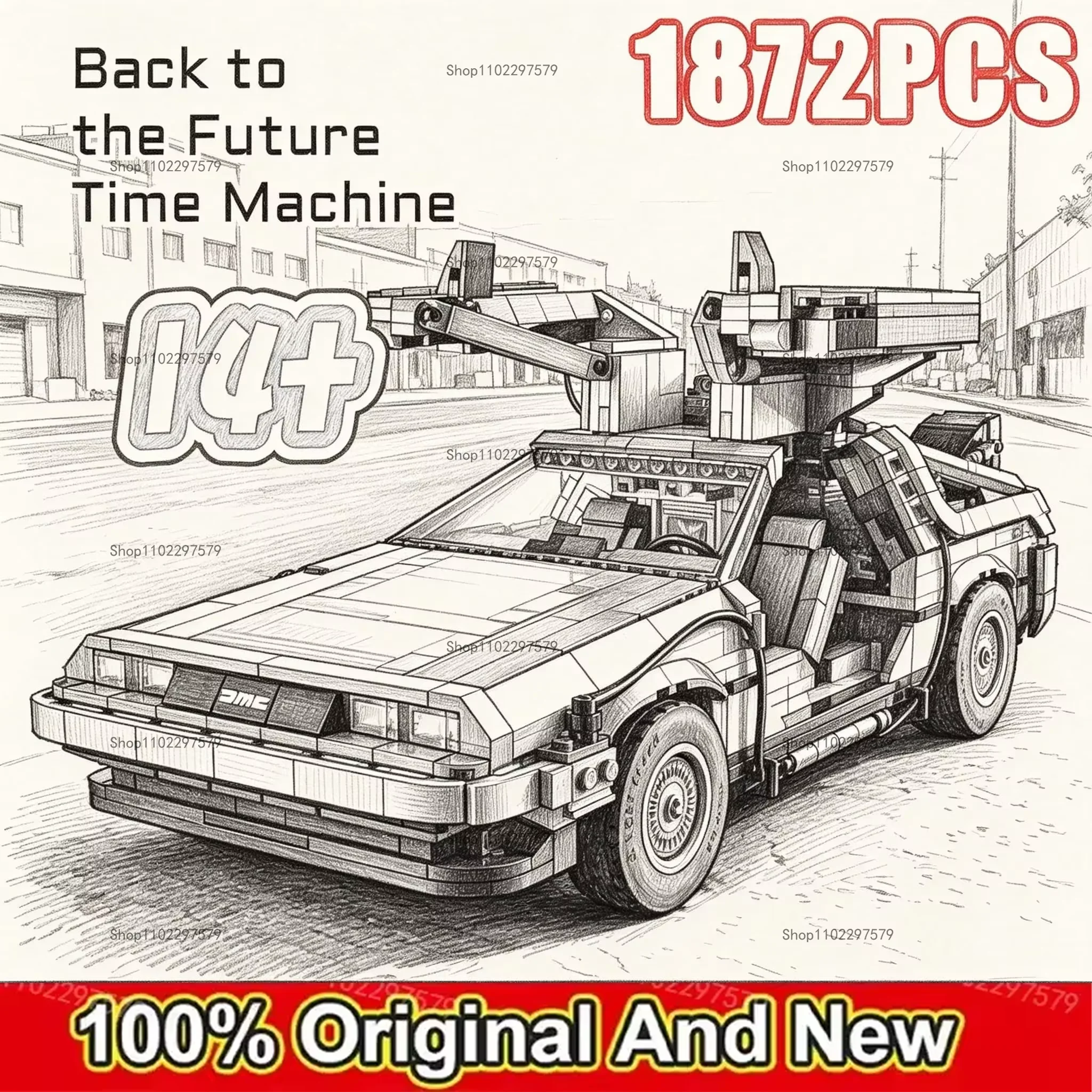 Technical 1872PCS Back to The Future Time Machines 1:8 Scale Race Car Kits With 2 Mini Figure MOC Collectible Assembly Car Model