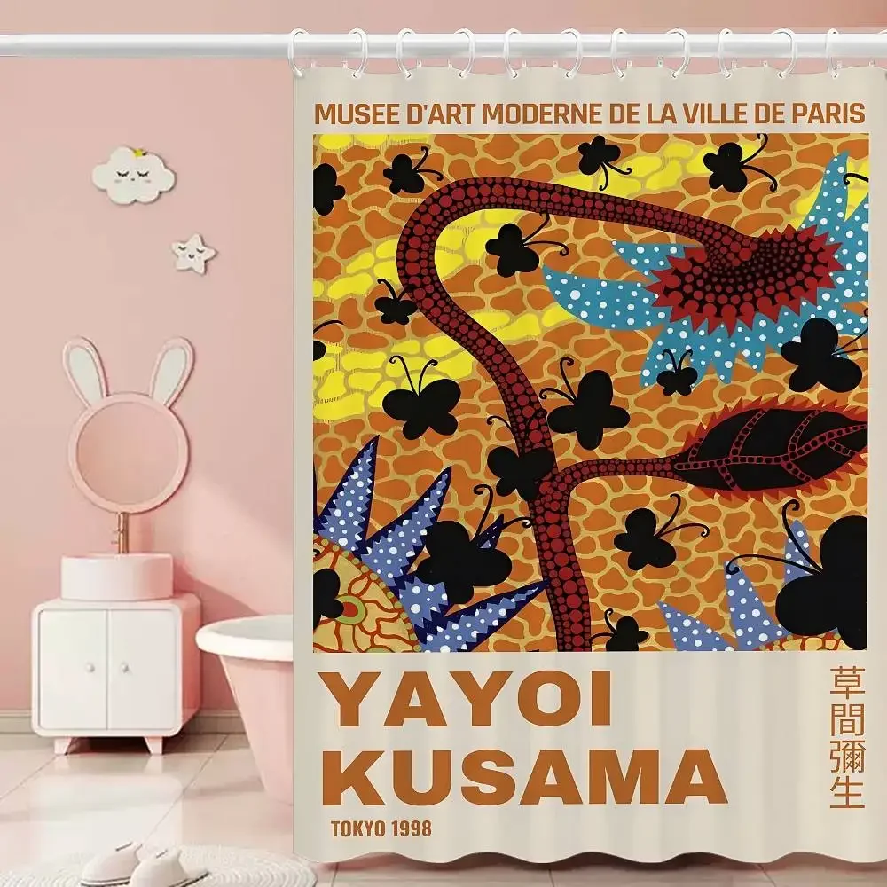 Y-yayoi K-kusama Japanese Abstract Artwork 1PC Printed Shower Curtain Waterproof Washable With 12 Hook Bathroom Shower Home Us