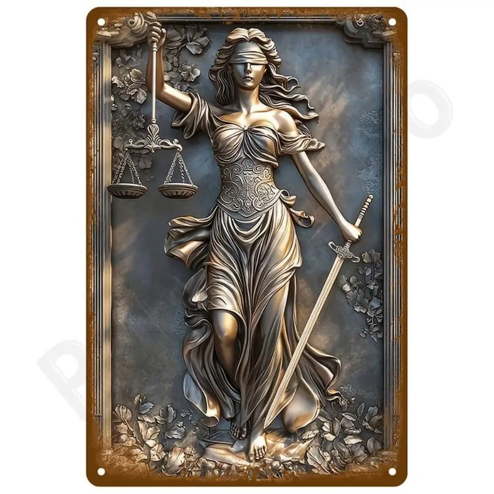 CIFBUY, décoration murale en métal représentant la déesse Themis, symbole de la justice, affiche en relief, décoration de luxe pour la maison ou le bureau, 20 x 30 cm, panneau plat 2D.