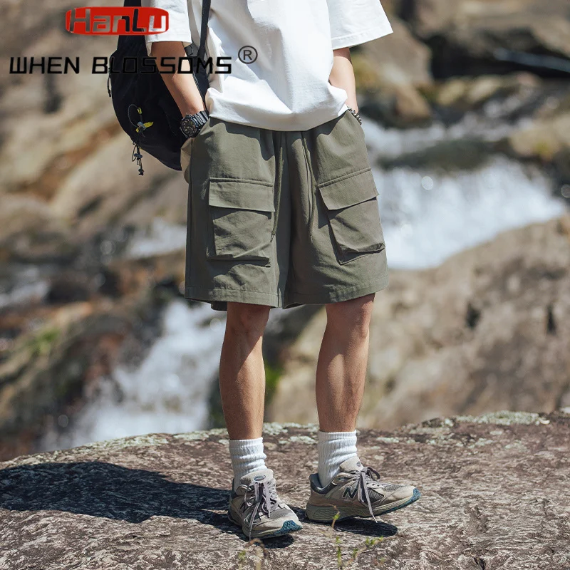 Pantalones cortos de trabajo con bolsillo 3D para hombre, Shorts de algodón puro informales, talla grande, ajuste holgado, diseño con múltiples bolsillos, novedad de verano