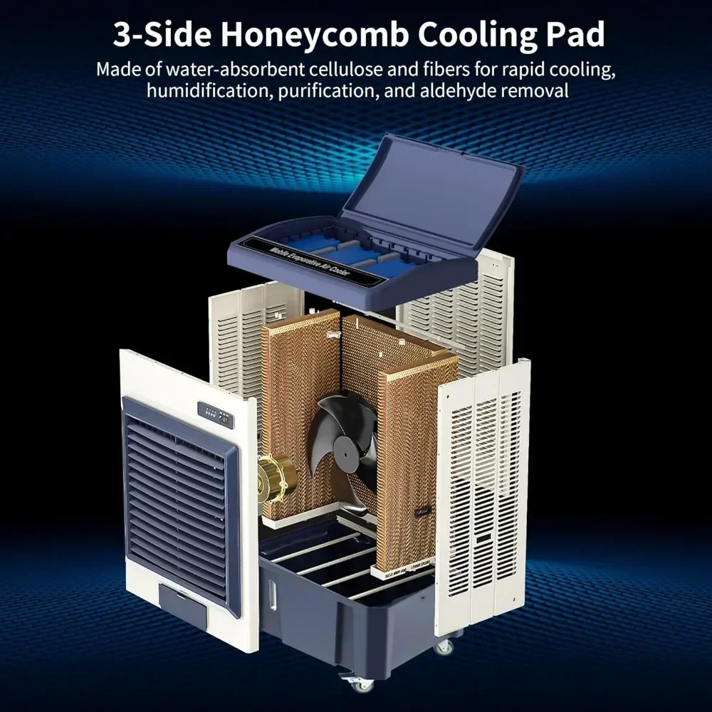 Refrigerador de ar evaporativo com preenchimento automático contínuo, pântano portátil, 120 ° oscilante, modo de 3 velocidades, ventilador refrigerador