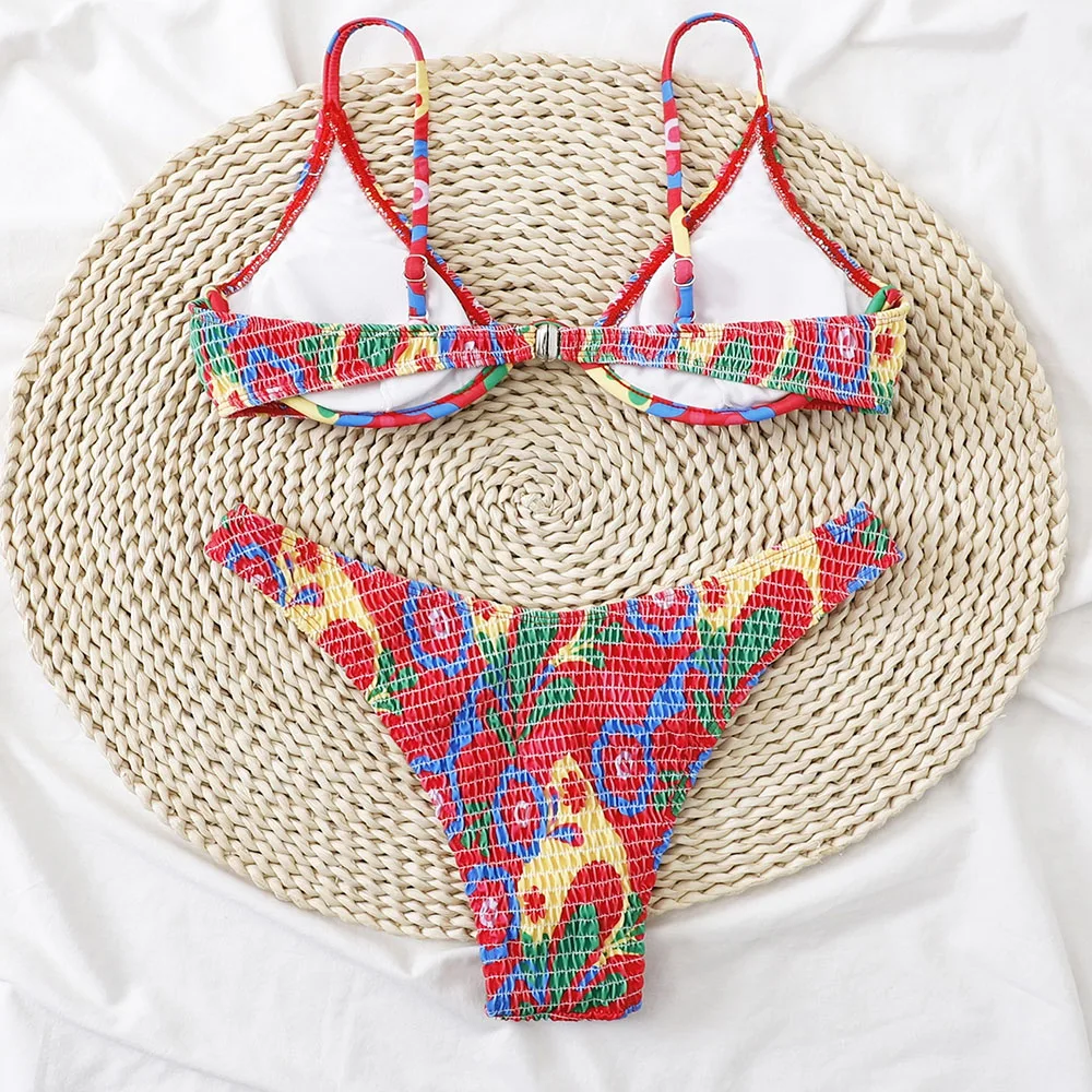 HYRAX-Sexy Low Waisted Bikini Set for Women, Female Swimsuit, Printed Beachwear, Brazilian Bathing Suits, Swimwear, New, 2024