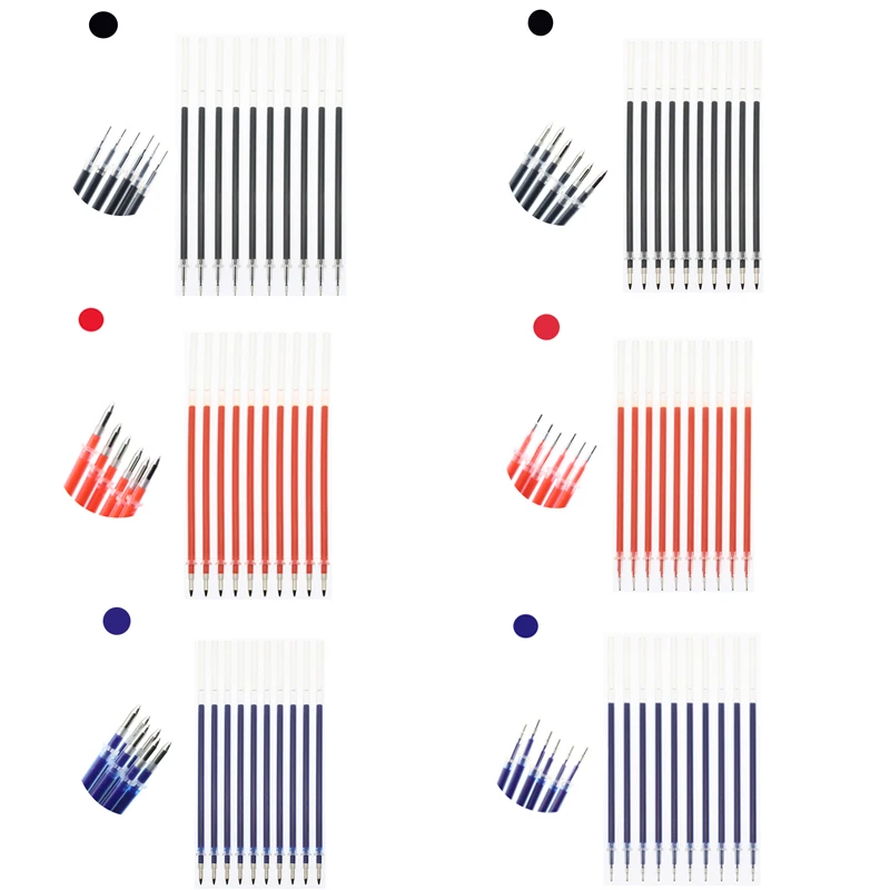 학생용 교체용 젤 리필, 예비, 양질의 검정색, 파란색/빨간색, 0.5mm 바늘/총알 타입, 10 개/묶음