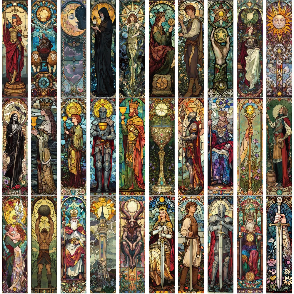 30PCS Painted Glass Tarot Cards Bookmarks Reader Funny Aesthetic Club Laptop Luggage Fashion Lovers Students Cards Bookmarks