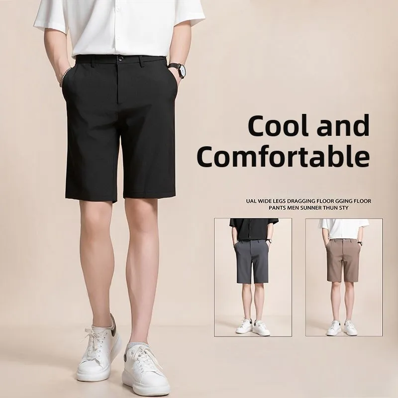 

Busin Casual Slim Fit Men's ort Pants Non-iron Thin Summer White Faionable Five-Quarter Length Straight Leg West Pants