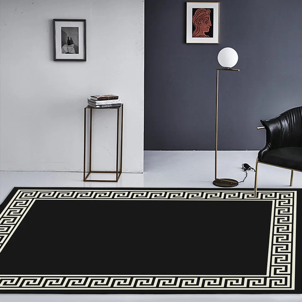 Alfombra geométrica de lujo moderna, alfombrilla antideslizante para puerta de pasillo, decoración de sala de estar, cocina y baño, color negro,