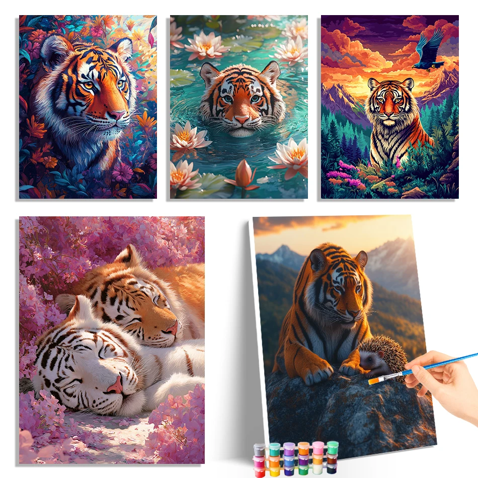 

GATYZTORY Painting By Numbers Modern tiger Oil Paint Brushes Diy Set Drawing By Numbers Watercolor Crafts Supplies Adults Gifts