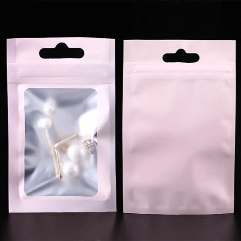 100Pcs Matte Aluminum Foil Window Zip Lock Bag DIY Cocoa Tea Sugar Candy Snack Panties Matcha Cocoa Xmas Gift Packaging Pouches
