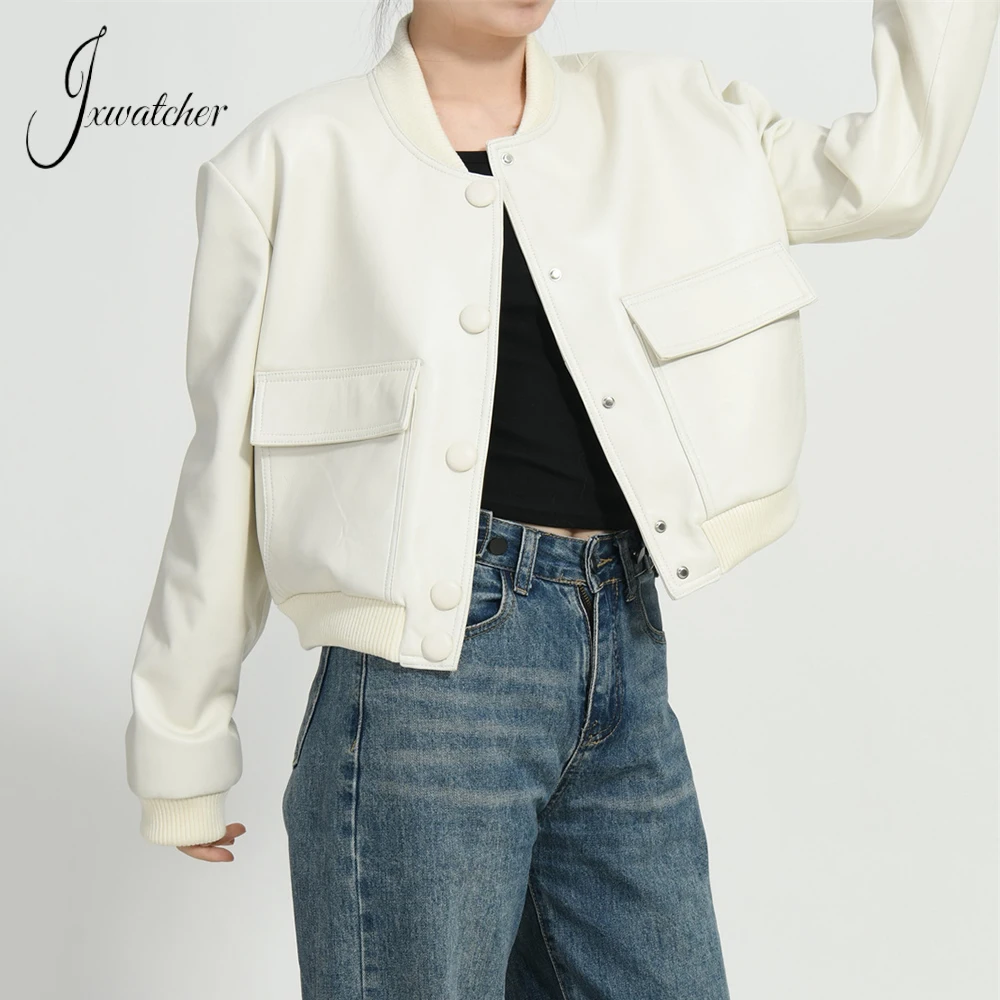 

Jxwatcher Sheepskin Coat for Women High-end Genuine Leather Cropped Jacket Spring Fall Office Lady Coats Female 2024 New Arrival