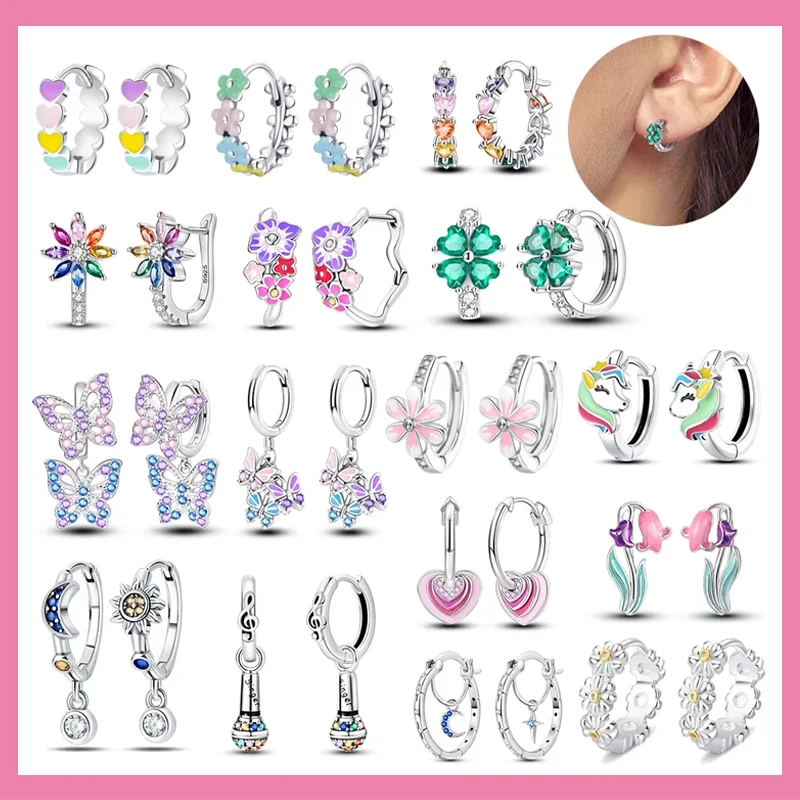 

Ear Ring Series 925 Sterling Silver Star Moon Unicorn Tulip Flower Butterfly Bee Geometry Earrings Ladies Pairing with Jewelry