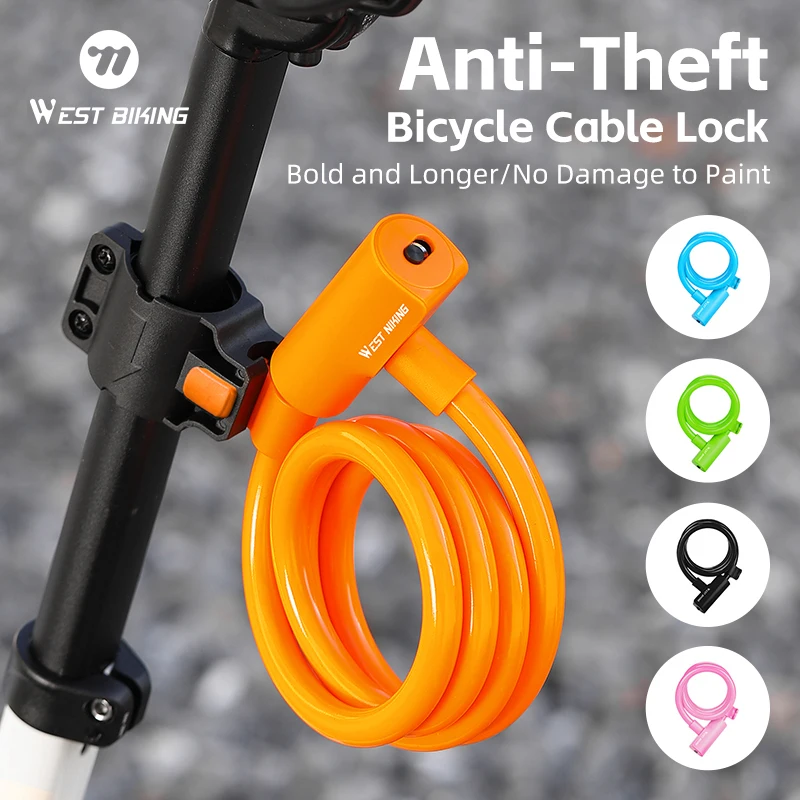 

WEST BIKING Bike Lock 115cm Coiled Secure Keys Bike Cable Lock with Mounting Bracket Weathproof Anti Theft Scooter Bicycle Lock