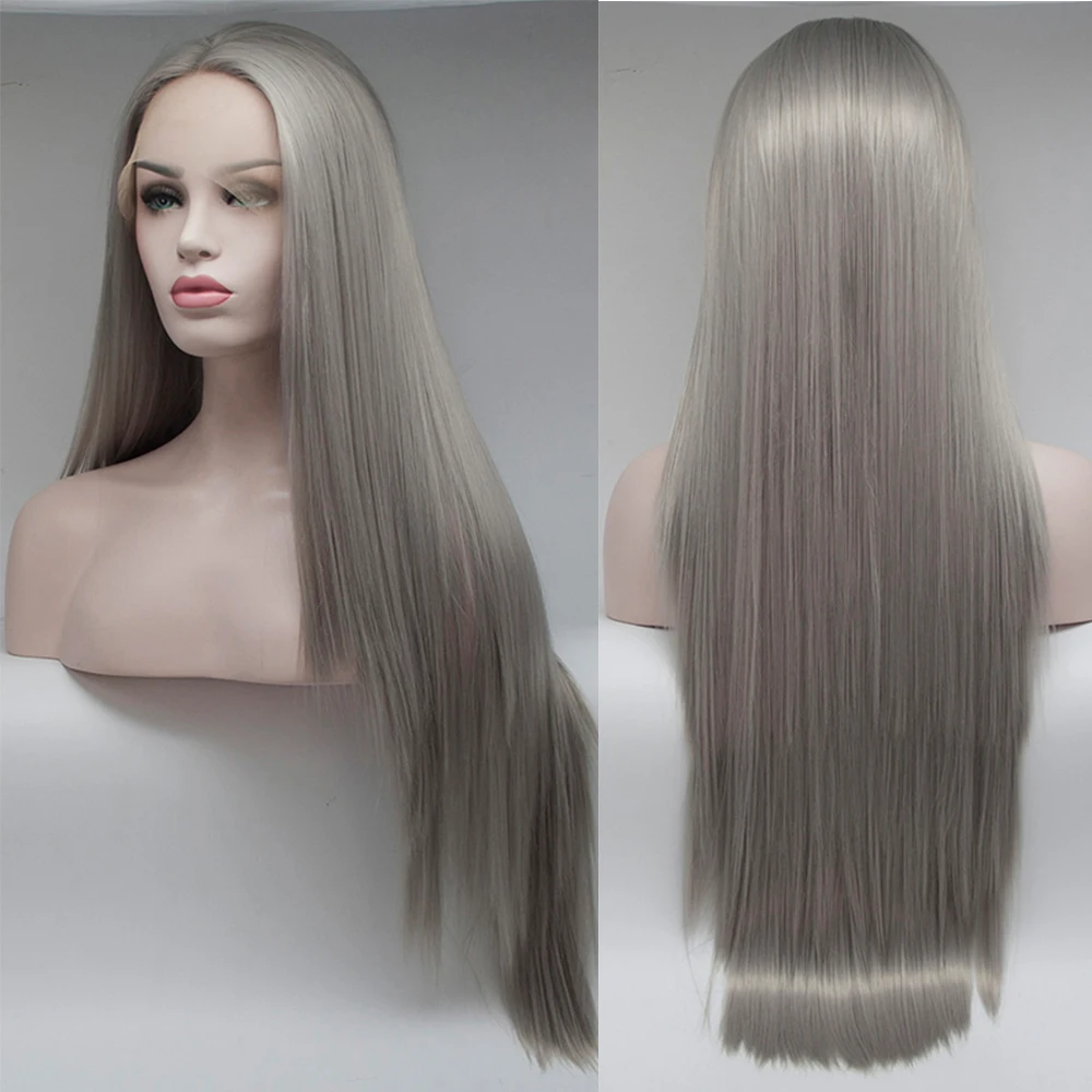 

Ash Blonde Silky Straight 180Density 26“ Long Lace Front Wig For Black Women Baby Hair Glueless Synthetic Preplucked Daily