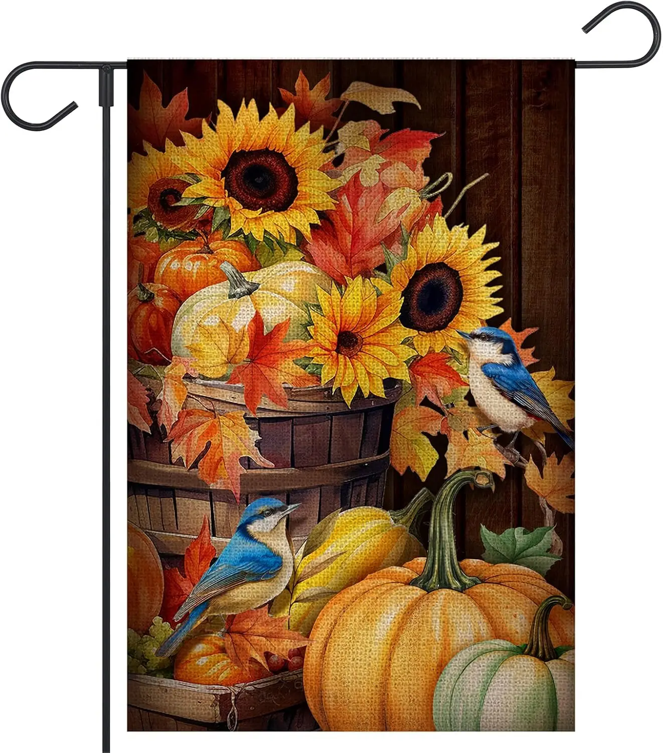 Fall Thanksgiving Garden Flag 12x18 Inch Double Sided Watercolor Autumn Pumpkins Maple Leaves Bird Seasonal Welcome Holiday  UUN
