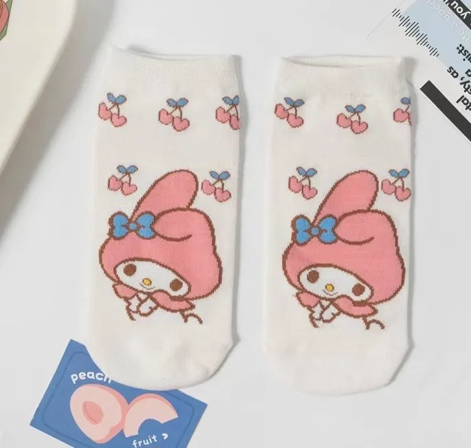 5pairs Sanrio cartoon socks Cute Hello Kitty short socks anime cartoon female socks Kuromi adult combed cotton socks