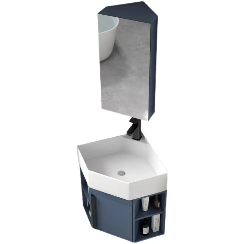 Triangular bathroom cabinet combination small apartment corner wash basin simple balcony wash basin