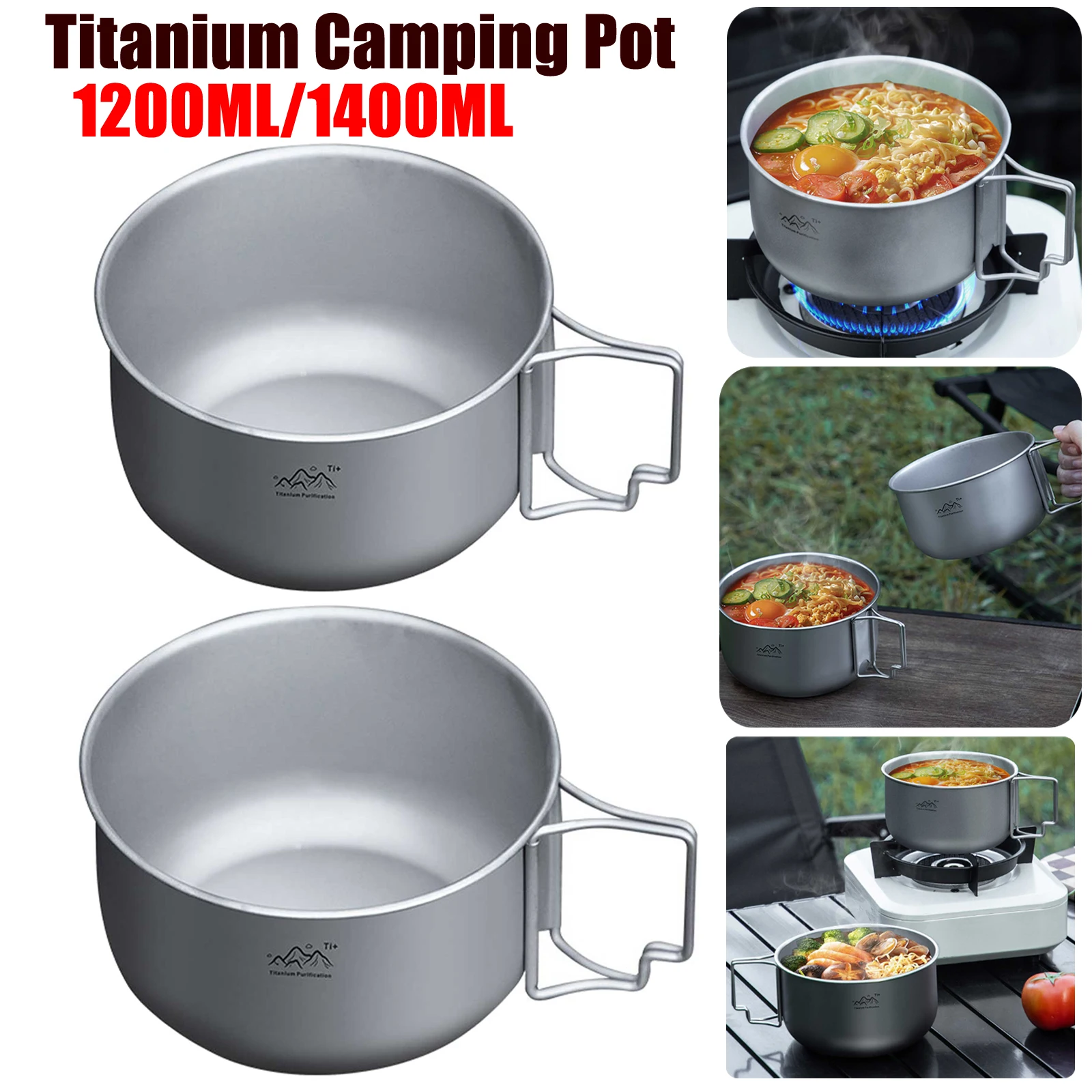 

Портативный титановый походный котелок 1200 мл/1400 мл, многофункциональная складная посуда из сплава для приготовления супов на природе, многоразовая