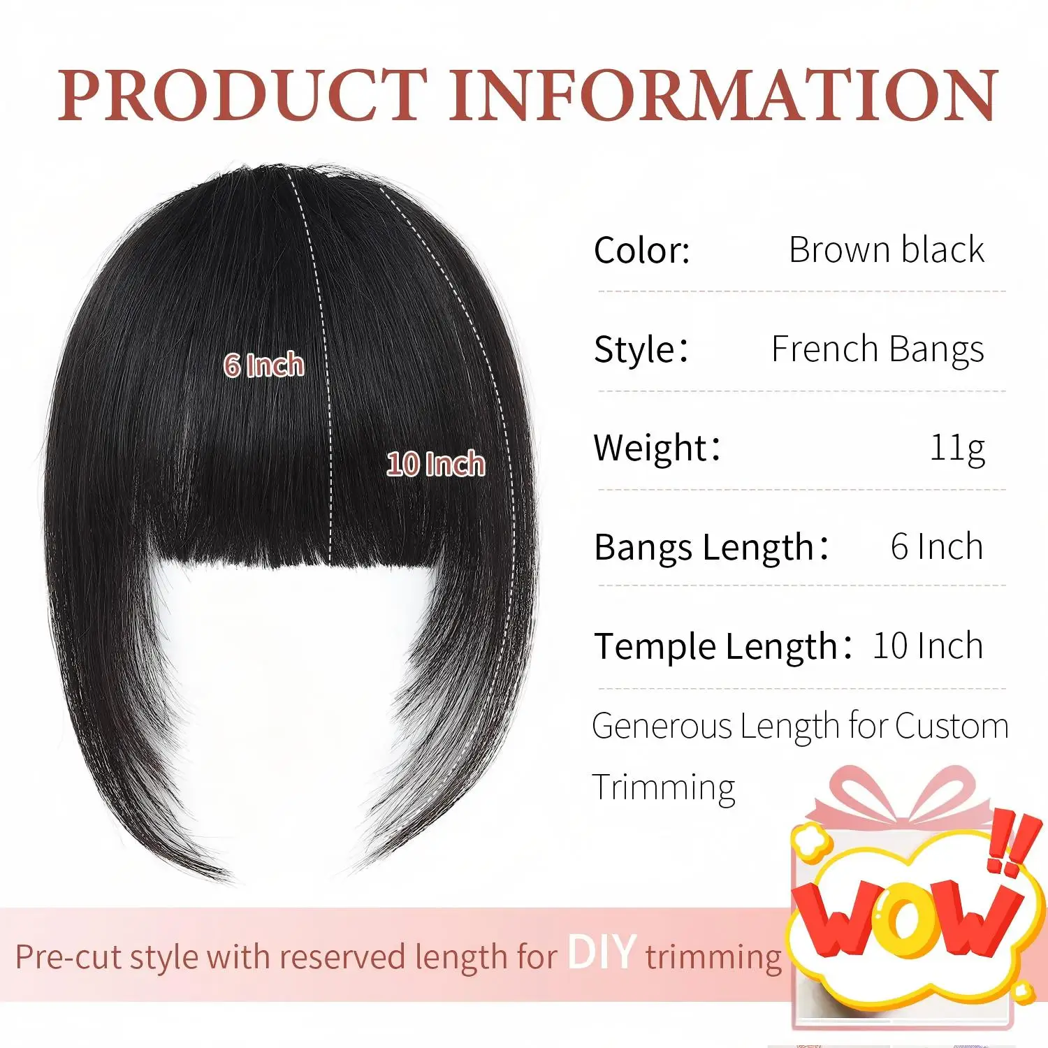 French Style Soft Layered Fake Bangs with Temples for Face Framing Trimmable Heat Friendly100% Real Human Hair Clip In Bangs
