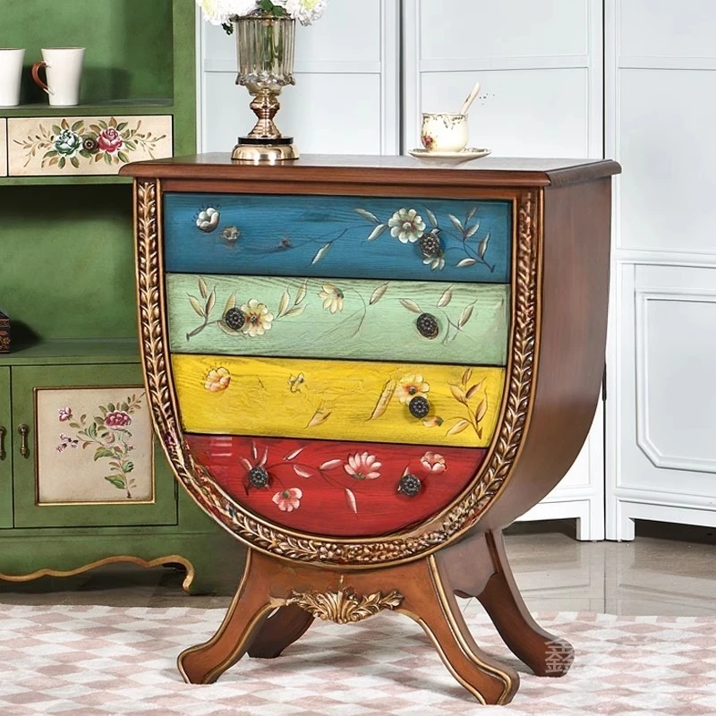 

American rural u-shaped solid wood bucket cabinet retro painted wine glass shape storage locker living room entrance cabinet