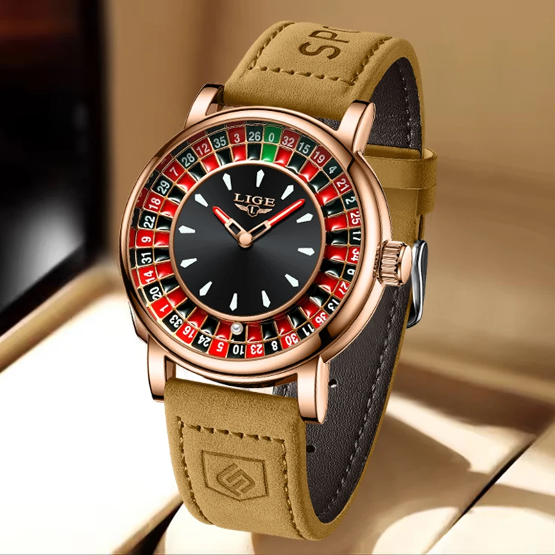

LIGE New Creative Arabic Numerals Rotating Dial Roulette Men's Quartz Wristwatch Waterproof Luminous Watch For Men Reloj Hombre