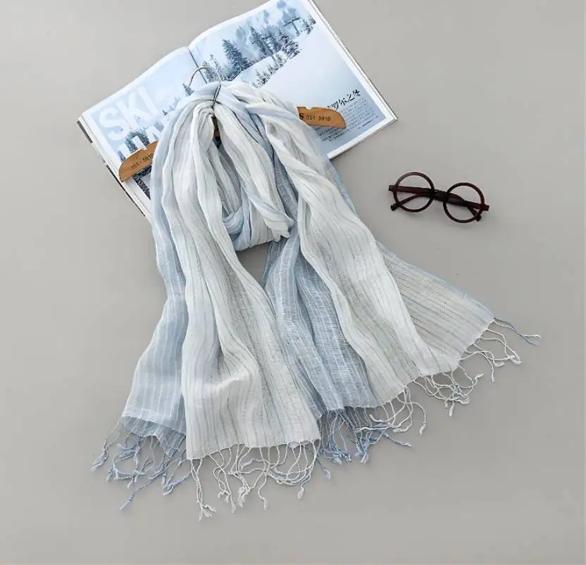 Linen Striped  Scarf For Adult Head Wrap Scarf Hijab Scarf Women Turban