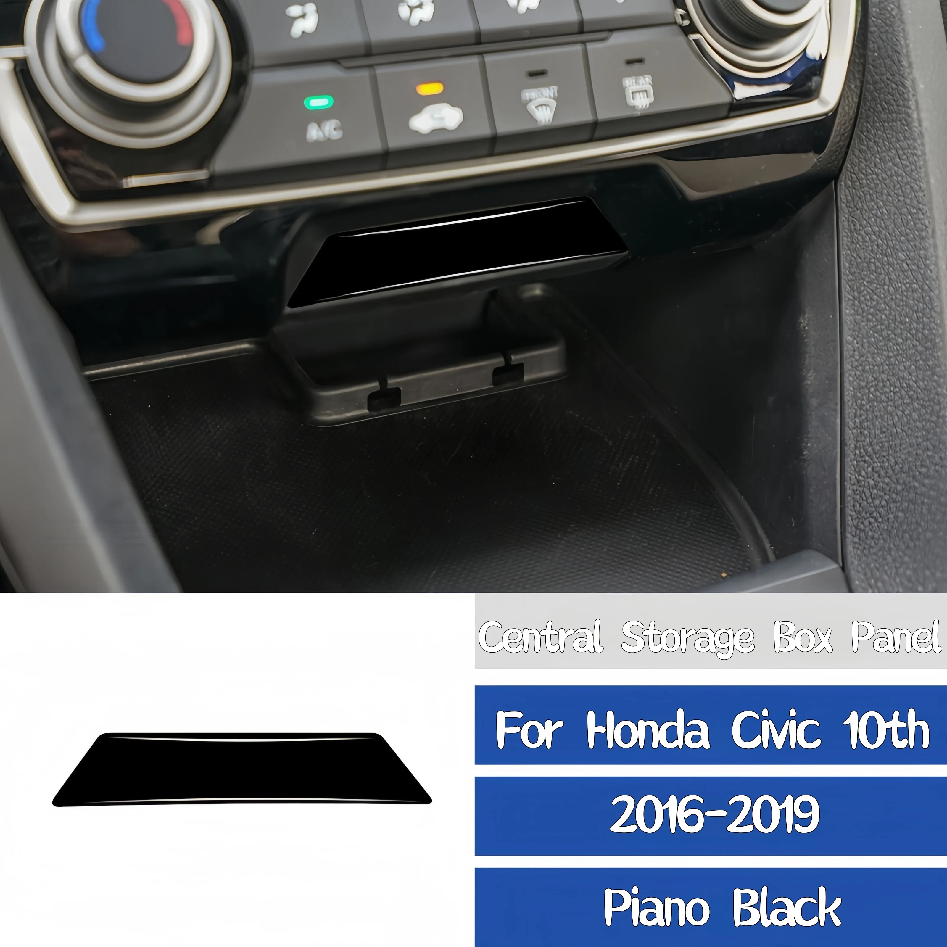 

For Honda Civic 10th Gen 2016-2019 Piano Black Interior Car Central Storage Box Panel Decoration Cover Trim Sticker Accessories