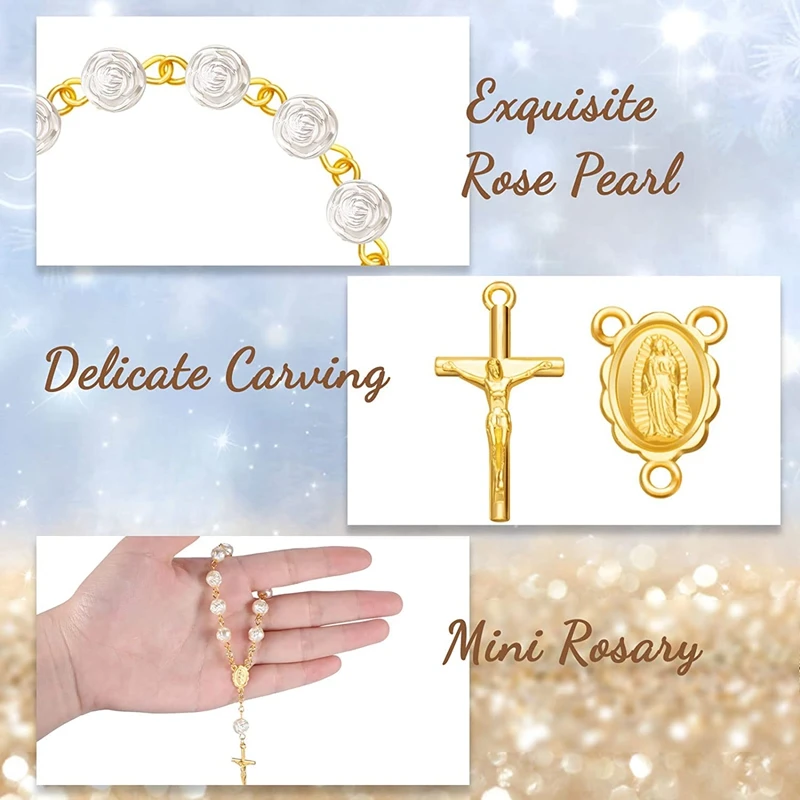 ABXH 30Pcs Baptism Rosary Acrylic Rosary Beads Mini Rosaries With Cross For The First Communion Baptism Party Favors