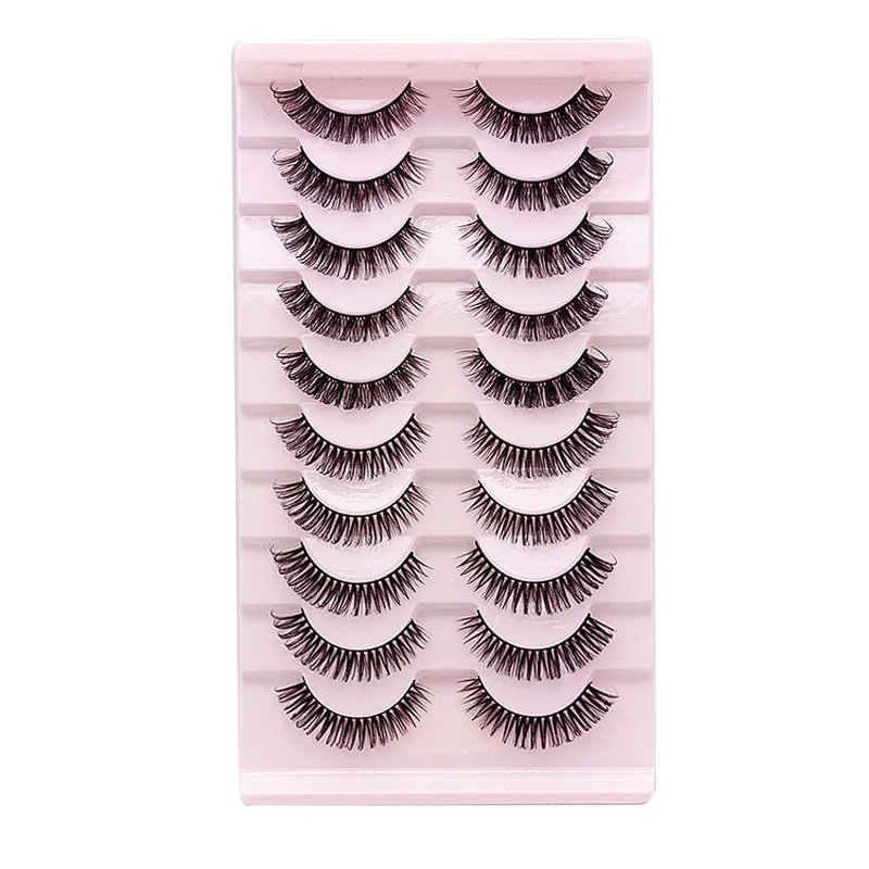 Wholesale 10 Pairs Russian Volume Flase Lash Curved Fake Lashes Natural 3D Mink Eyelashes Makeup Lash Supplies