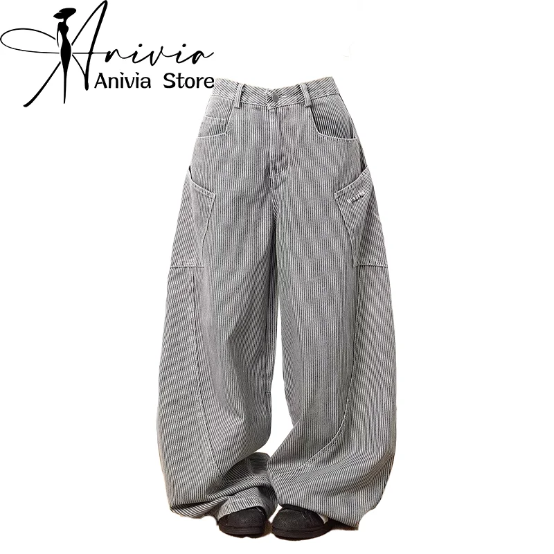 Women's Grey Baggy Jeans Y2K Japanese Trousers Harajuku High Street Vintage 2000s Style Loose Wide Leg Pants Jeans Clothing 2024