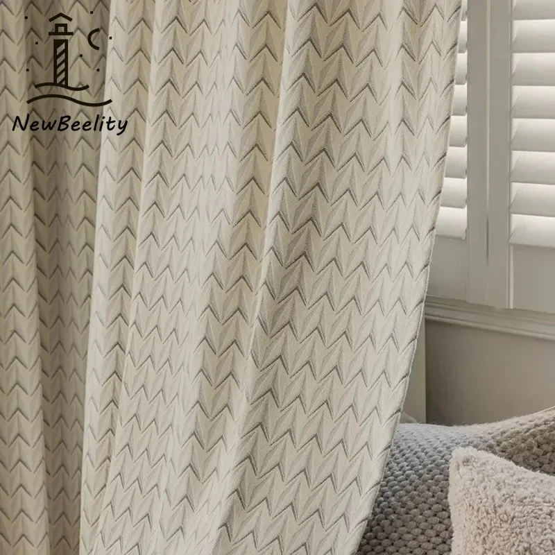 

Chenille Jacquard Custom Triangle Cream White Thickened Curtains for Living Room Bedroom French Window Balcony Finished Products