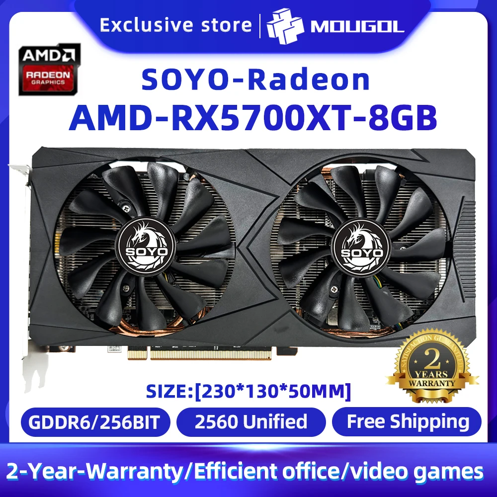 SOYO Brand New AMD RX5700XT 5500XT 5600XT 8GB Graphics Card GPU GDDR6 Memory  256Bit 7nm Gaming Video Card Support Desktop CPU