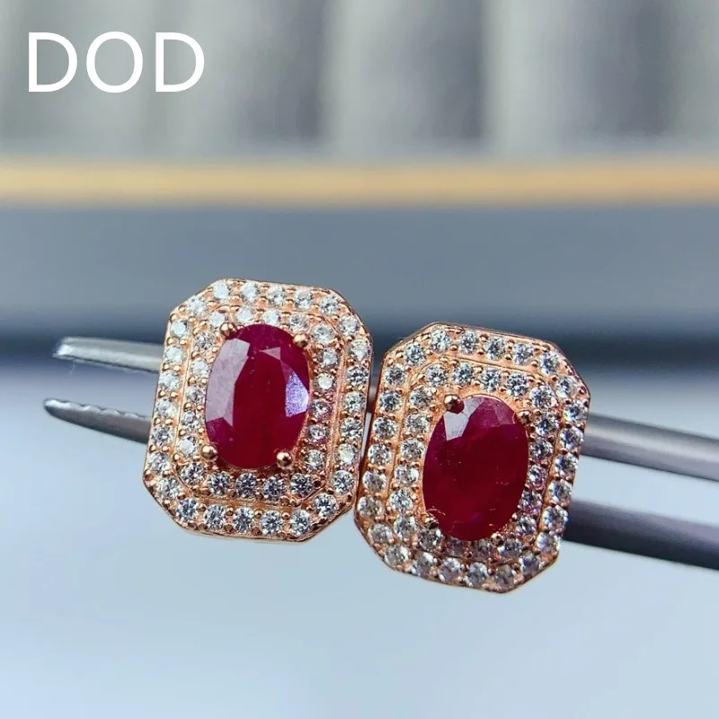 

Natural Ruby Stud Earrings 4mm*6mm Burmese Ruby 925 Silver Jewelry Allergy Free 18K Gold Plated Gemstone Earrings