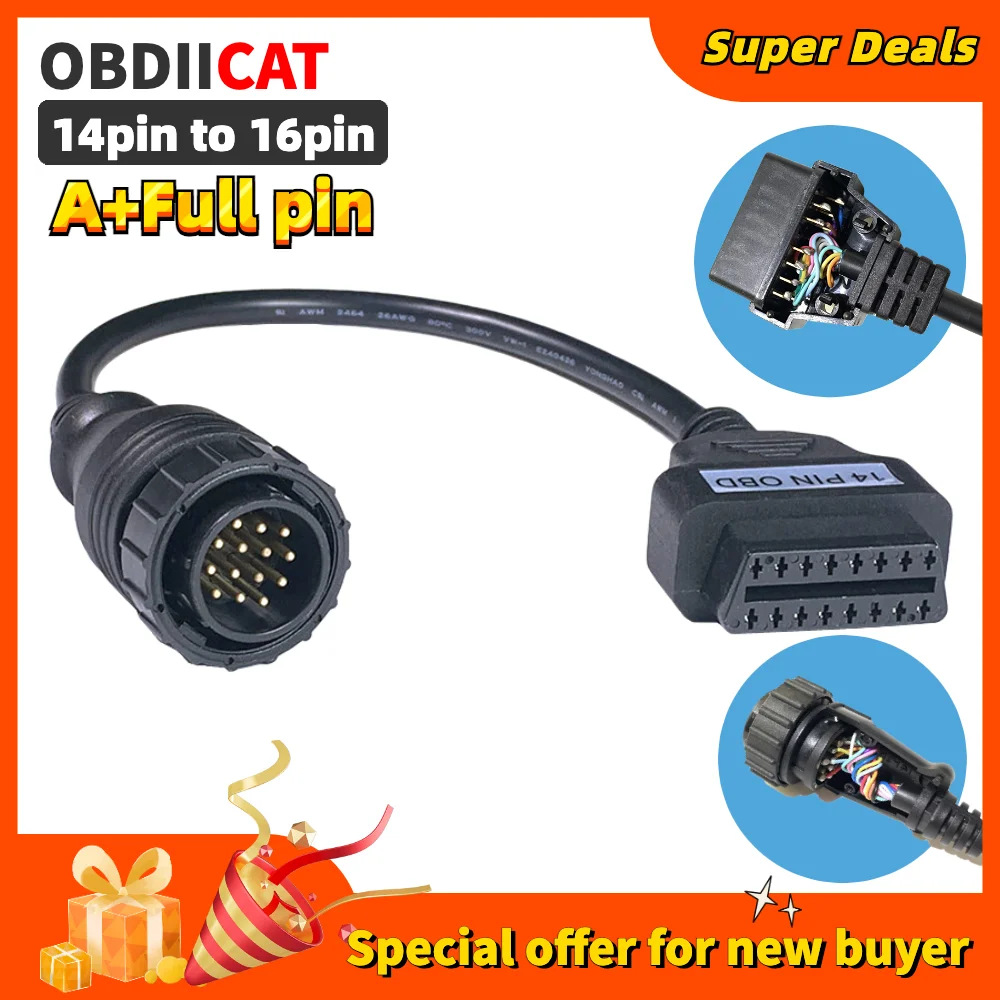 A+ Full Pin For Mercedes For BENZ Sprinter 14pin To 16pin 14 Pin To Obdii Obd2 Obd 2 16 Pin Adapter