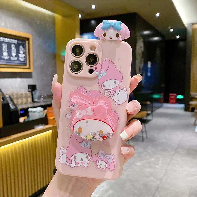 Kawaii Phone Cover Kuromi Melody Creative Doll Phone Case for Iphone 15 14 13 12 11 Pro Max Scaffolding Phone Shell Friend Gift