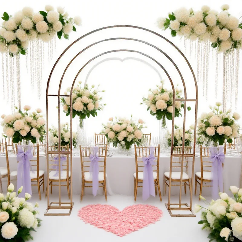New wedding props wrought iron curved double pole arch door outdoor wedding scene layout simulated silk screen rack