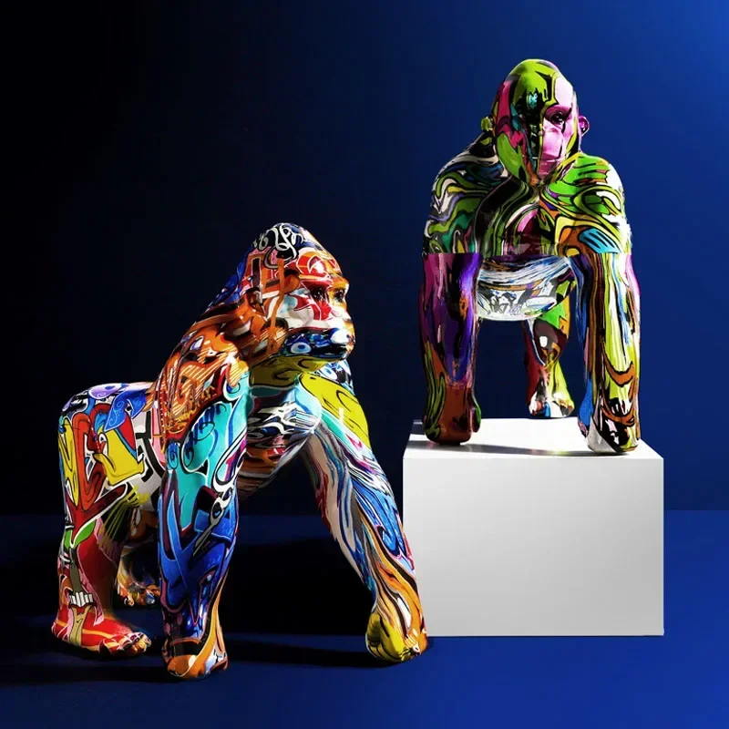 

Creative Painted Graffiti Colorful Gorilla Animal Crafts Statue Home Living Room Entrance Wine Cabinet TV Cabinet Decoration