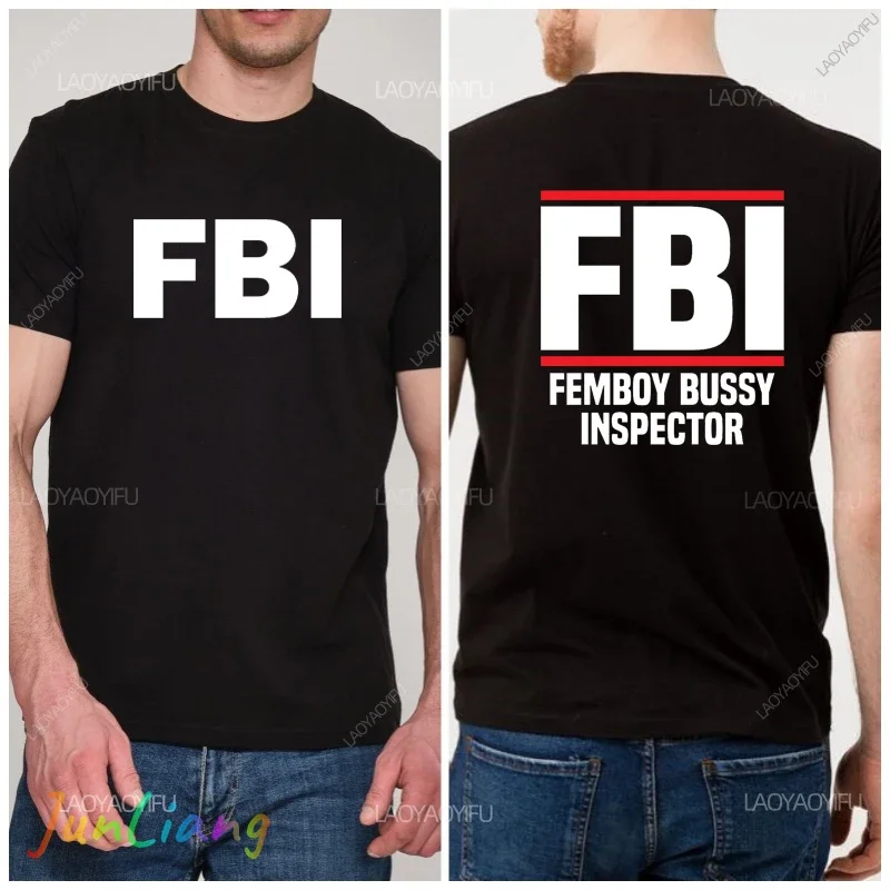 Fbi T-shirt Male Government Agent Secret Service T-shirt Fun print oversized short sleeve crew neck fashion front back top