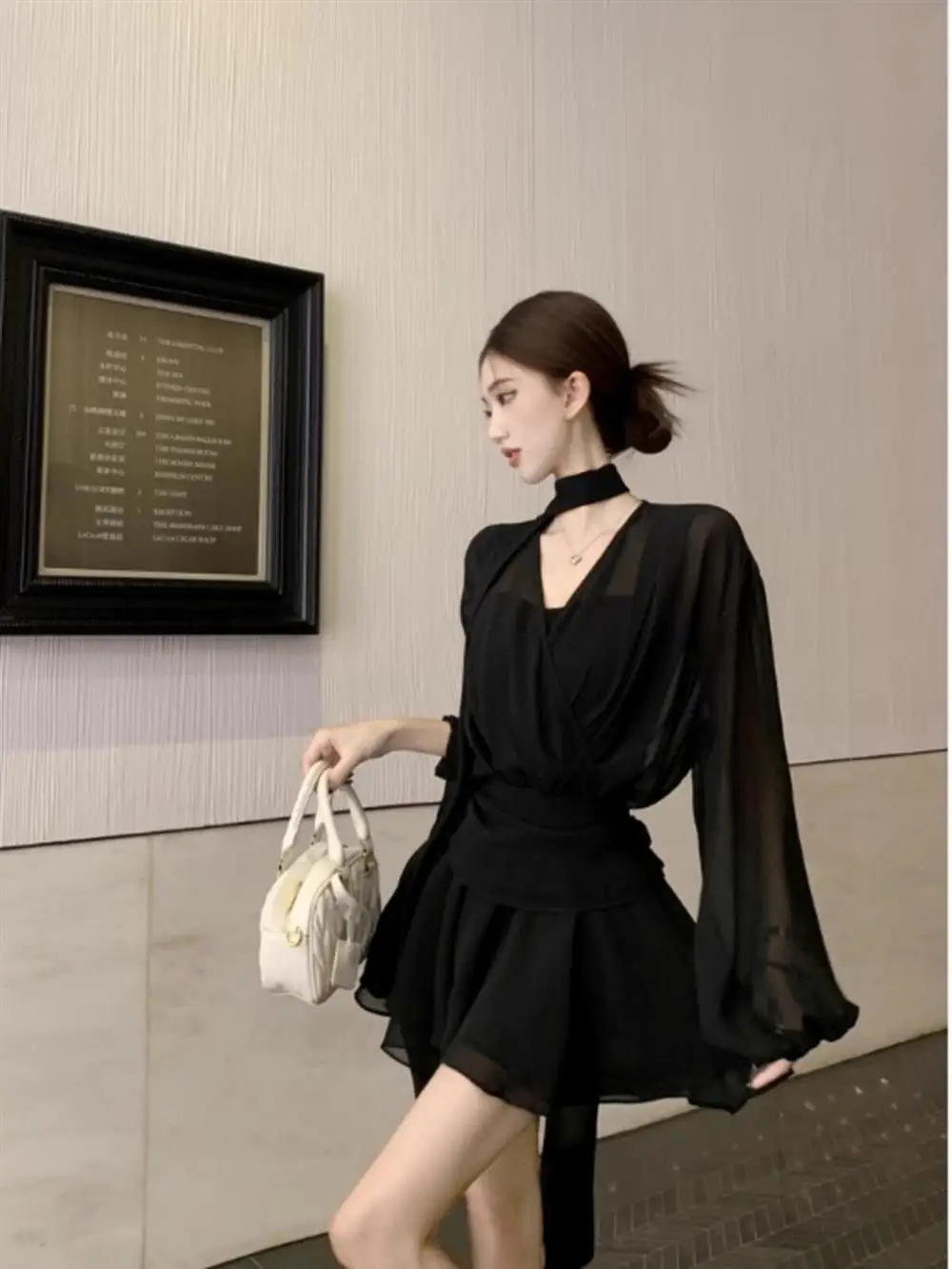 

Платье-рубашка больших размеров с длинным рукавом для женщин, весна-осень, сексуальное, плиссированное, из шифона, скрывающее живот, утягивающее, короткое, А-силуэт