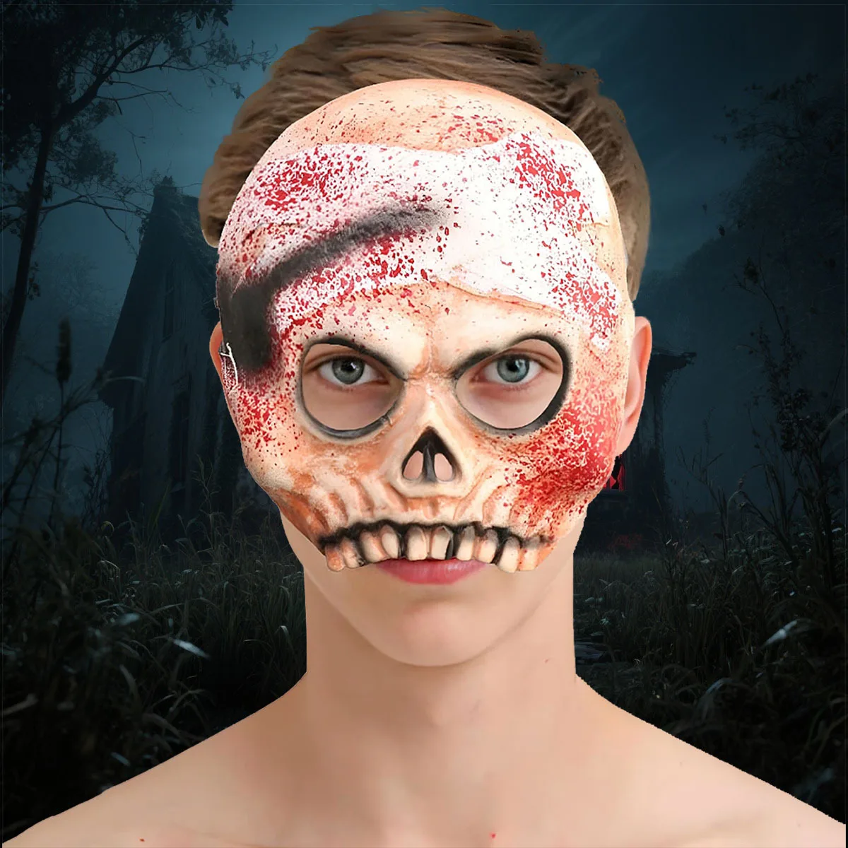 Skull Mask Halloween Masquerade Adults Horror Bloodstain Effect PU Costume Party Accessories Carnival Cosplay