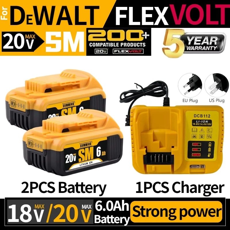 

Original20V 6.0Ah rechargeable lithium-ion batterycan replace⚡Dewalt 20V DCB205 DCB206 battery⚡for power tools+Charger