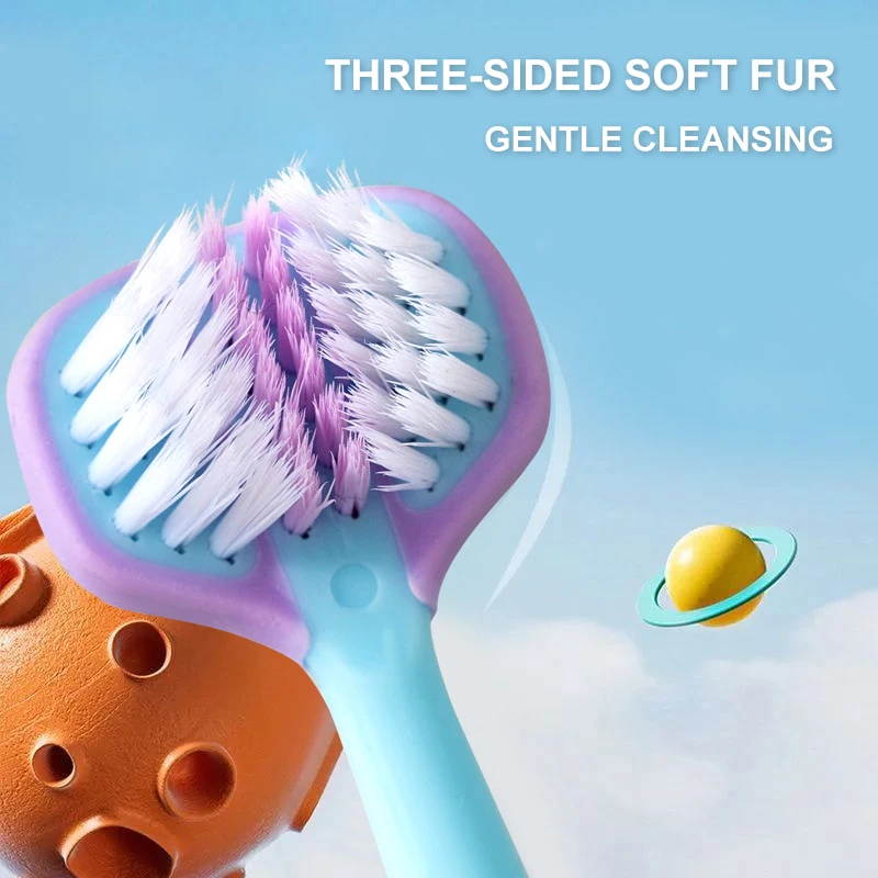 2pcs Children\'s Toothbrush Three-sided Soft Bristle Teeth Whitening Brushes For 3-12 Years Old Kids Dental Oral Care