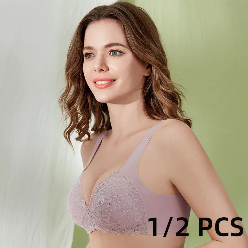 

1/2PCS Plus Size Bra Sexy Bralette Crop Top Underwear Push Up M-5XL Seamless Bra Lace Front Closure Brassiere Lingerie Female