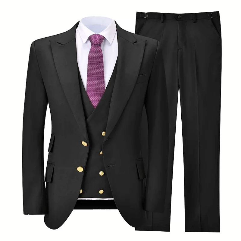 Men Suit 3 Pieses White Solid With Lapel Casual For Wedding Birthday Business Work Set Jacket Vest With Pants