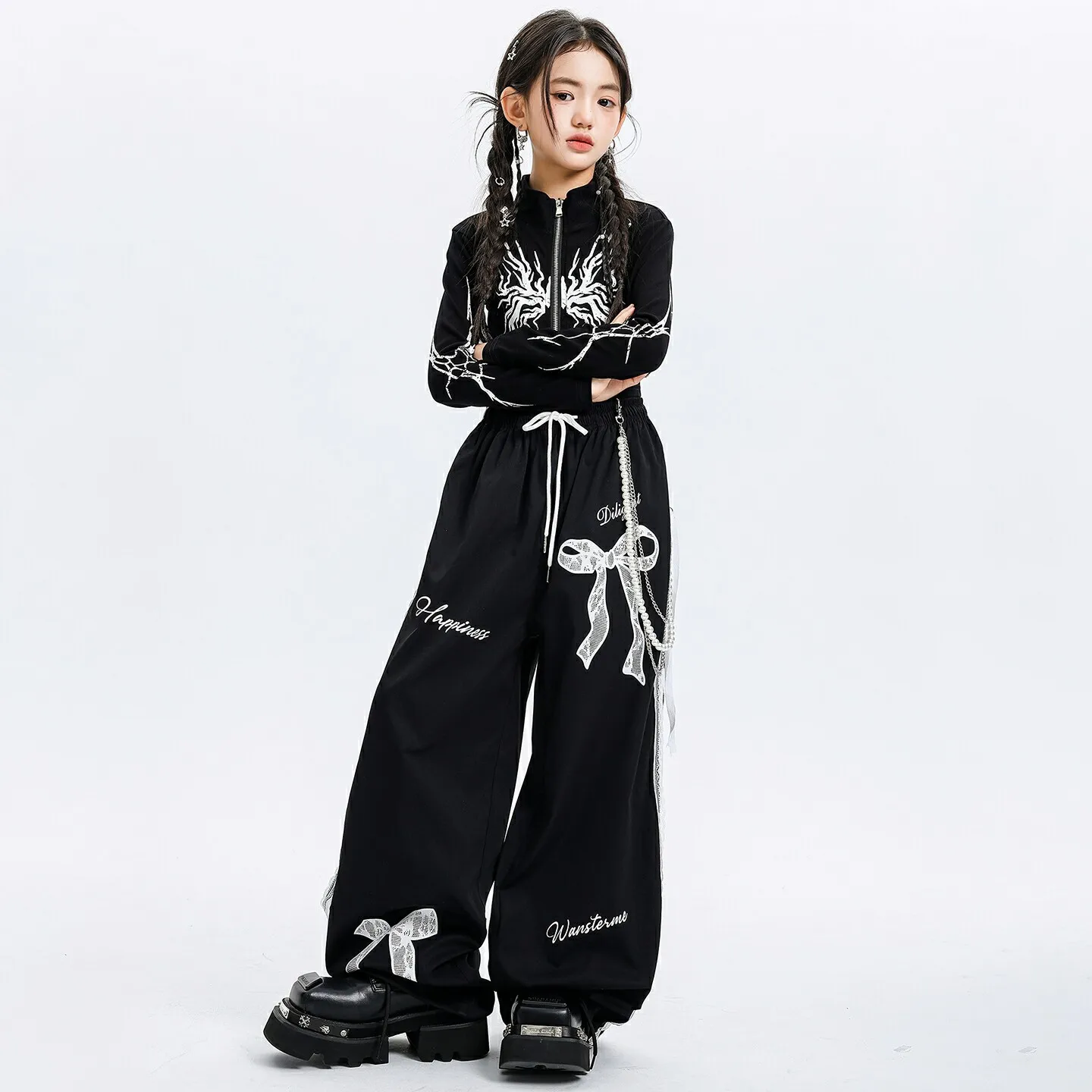 Kids K-pop Cool Crop Jacket Loose Sweat Pants Girls Hip Hop Street Dance Clothes Sets Children Girl Group Streetwear Costumes 6