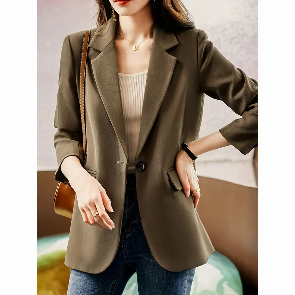 Casual Fashion Small Suit Jacket for Women\'s Spring Autumn New Professional High-end No Ironing Trendy Single Buckle Suit Top