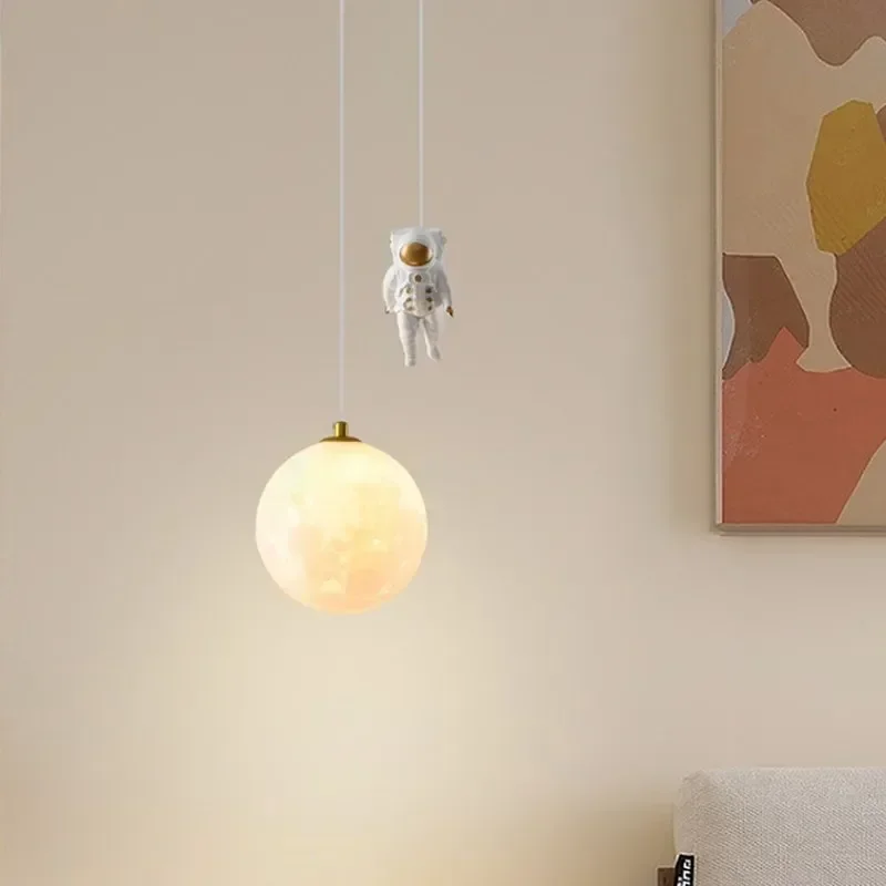 

Iron Moon Children's Astronaut Cartoon Modern LED Pendant Light Room Indoor Decorative Hanging Lamp For Bedroom Study Luminaires
