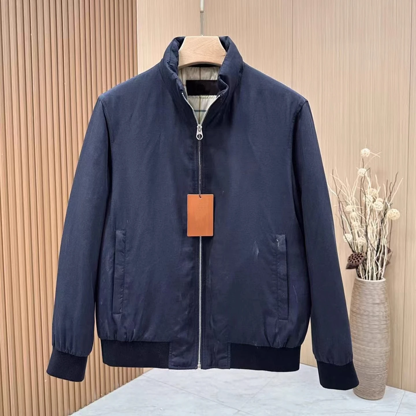 

LP 25aw мужской вязаный льняной пуховик с воротником-стойкой и вышивкой