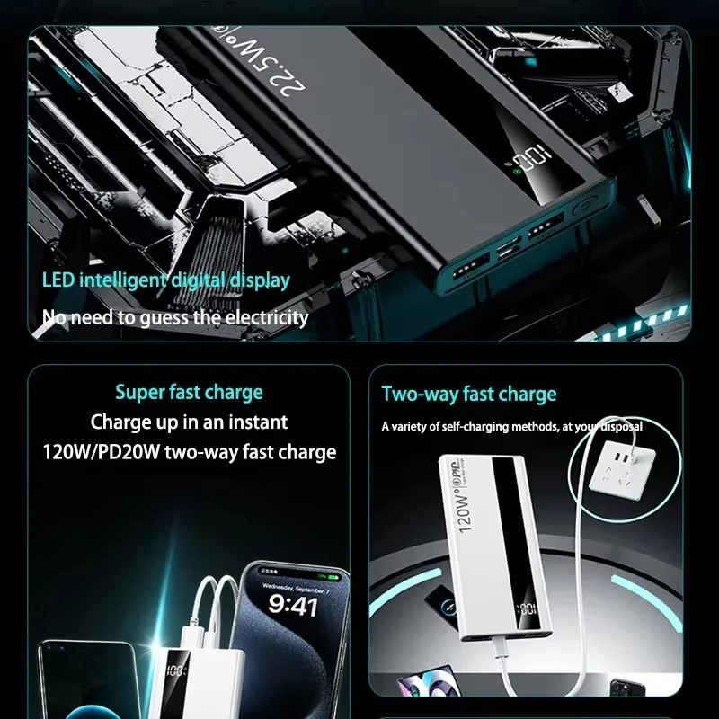 باور بانك Xiaomi 500000mAh عالي السعة 120 وات شحن سريع للغاية شاحن بطارية محمول لهاتف آيفون وسامسونج وهواوي