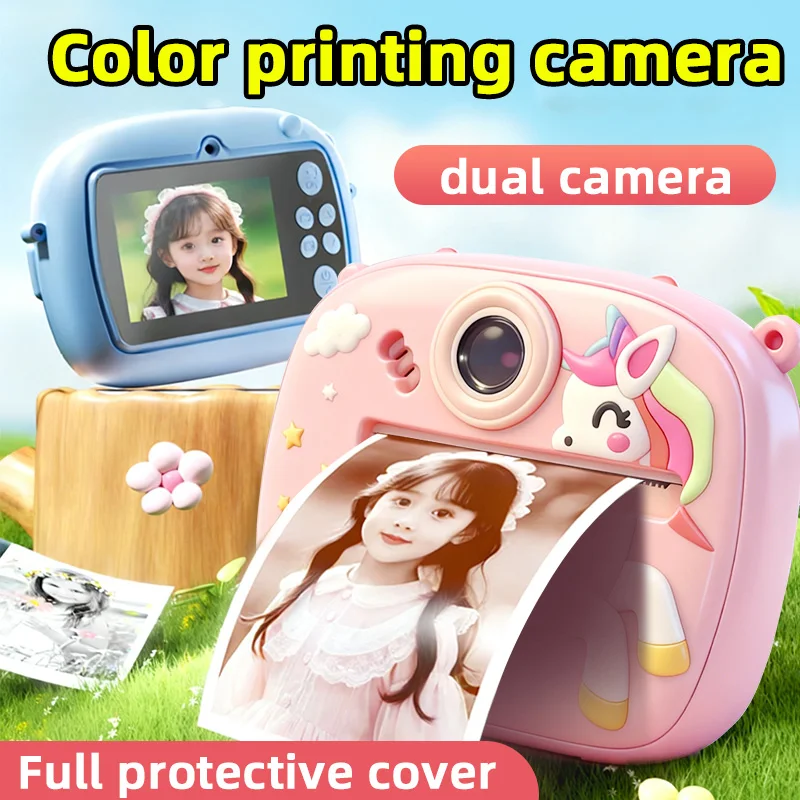 

Детская камера с мгновенной печатью, HD-видеорегистратор 1080P, двойная камера, термокамера с цветной печатью, детская цифровая камера для мальчиков и девочек, подарок